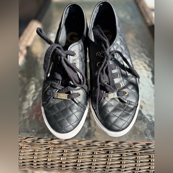Guess Shoes - Guess Black Quilted Fashion Sneakers with Gold Logo Size 8